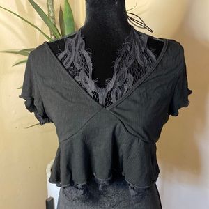 SHEIN Black Crop Top. With Fake Lace bralette underneath